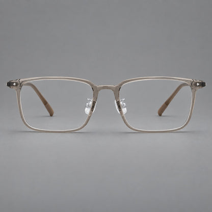 Everyday rectangular plastic eyeglasses with rounded edges and a narrow bridge in Grey Tea, front view additional product view