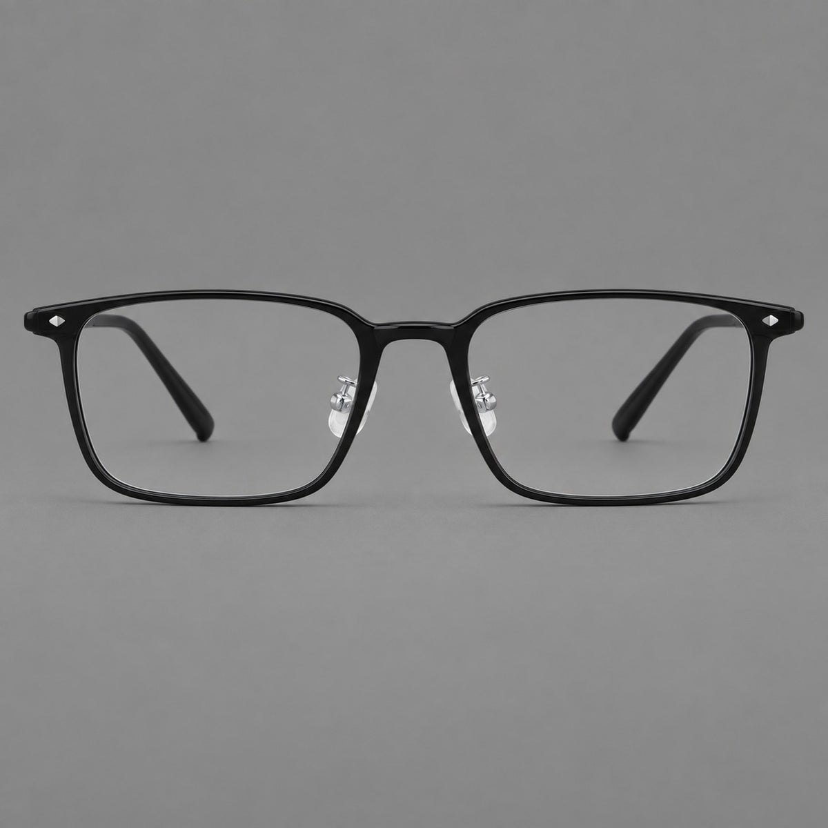 Everyday rectangular plastic eyeglasses with rounded edges and a narrow bridge in Glossy Black, front view