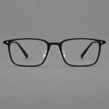 Everyday rectangular plastic eyeglasses with rounded edges and a narrow bridge in Glossy Black, front view side view
