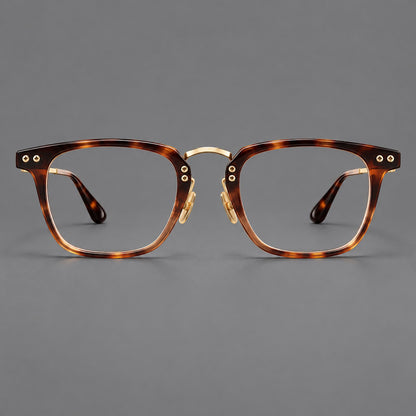 Acetate and titanium eyeglasses with soft square rims and an arched metal bridge in Tortoiseshell / Gold, front view side view