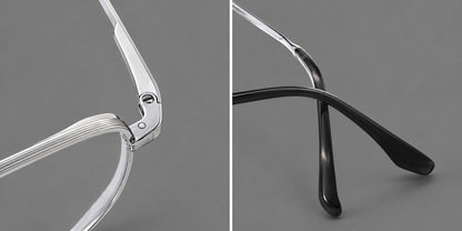 Geometric titanium glasses with flattened corners and a finely ridged bridge, frame details additional product view