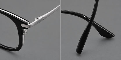 Bold square titanium glasses with a separate bridge and long metal corner accents, frame details additional product view