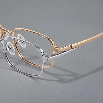Shallow rectangular titanium glasses with a broad bridge and stepped temple joins, frame details additional product view