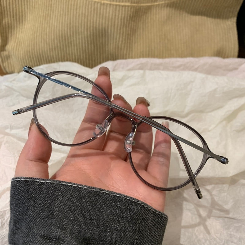 Round Eyeglass Frames with Thin Rims, Transparent Gray or Cool Tea Bro additional product view