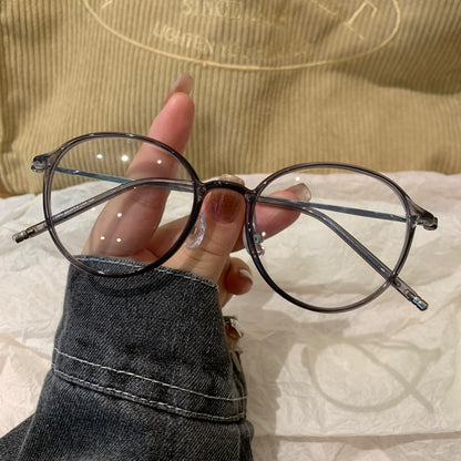 Round Eyeglass Frames with Thin Rims, Transparent Gray or Cool Tea Bro