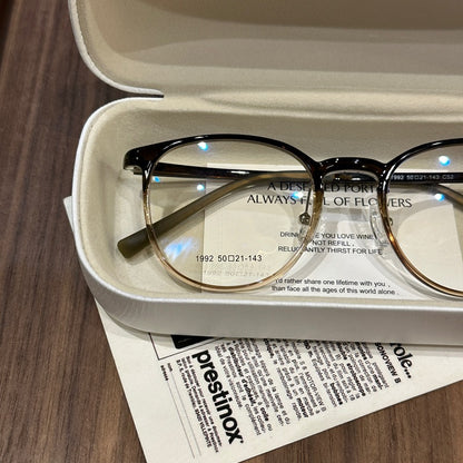 Wide Square Eyeglass Frames with Rounded Corners, Translucent and Soli temple detail