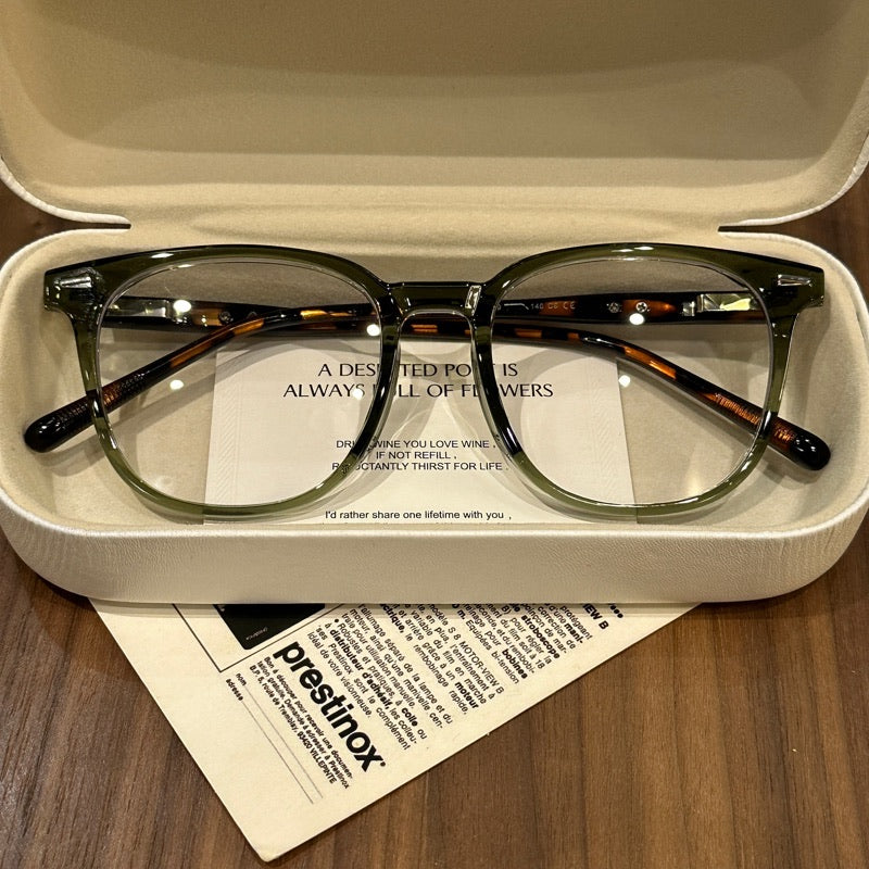 Oversized Rounded Eyeglass Frames with a Smooth Brow, Brown, Gray, Bla - Olive Green