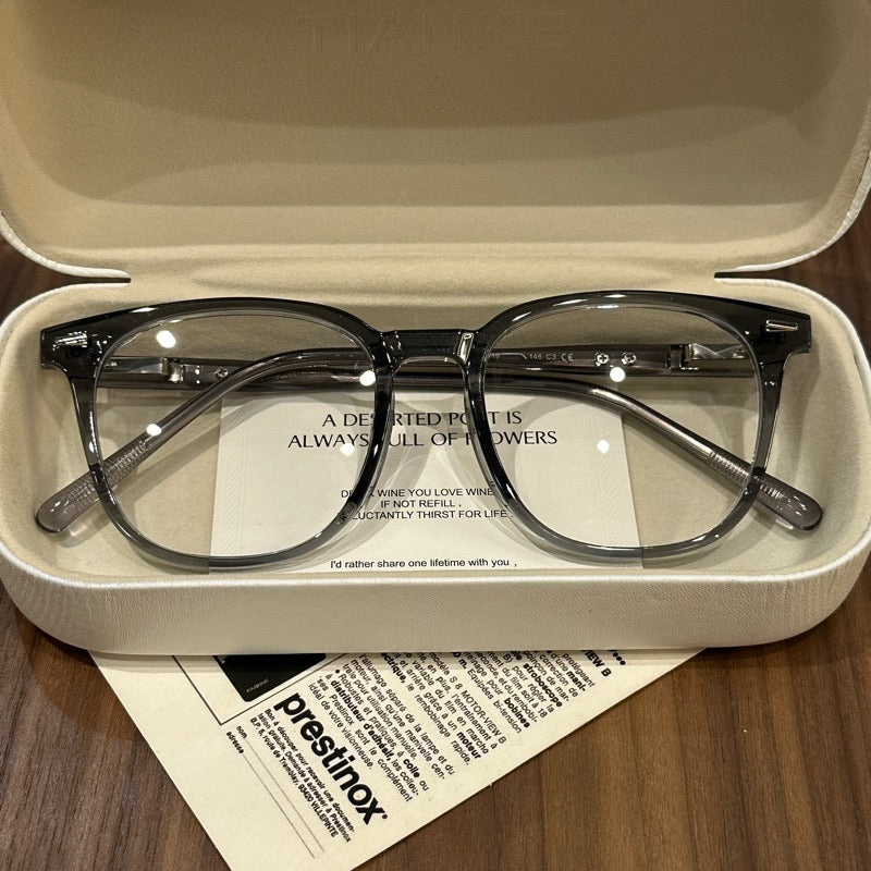 Oversized Rounded Eyeglass Frames with a Smooth Brow, Brown, Gray, Bla - Dark Gray