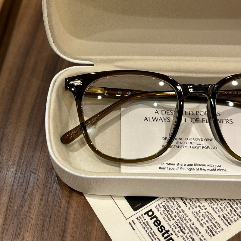Oversized Rounded Eyeglass Frames with a Smooth Brow, Brown, Gray, Bla frame detail
