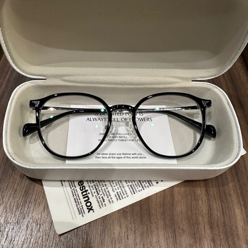 Classic Round Eyeglass Frames with a Keyhole-Style Bridge, Five Frame - Black