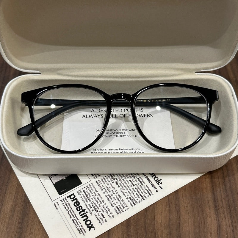 Broad Square Eyeglass Frames with Softly Rounded Rims, Four Colors - Black