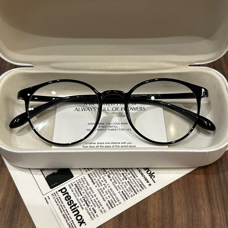 Rounded Square Eyeglass Frames with Slim Temples, Cool Tea Brown, Blac - Black