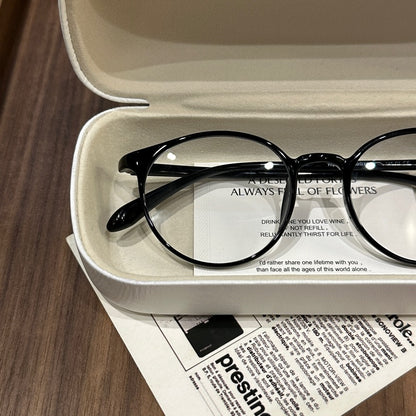 Rounded Square Eyeglass Frames with Slim Temples, Cool Tea Brown, Blac lens detail