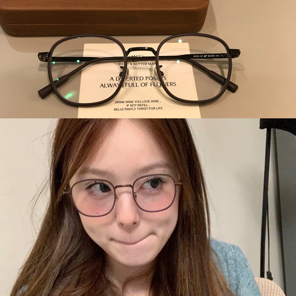 Round Eyeglass Frames with a Matte Finish and Slim Temples, Mocha Brow side view
