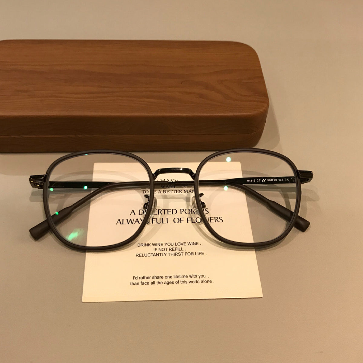 Round Eyeglass Frames with a Matte Finish and Slim Temples, Mocha Brow front view