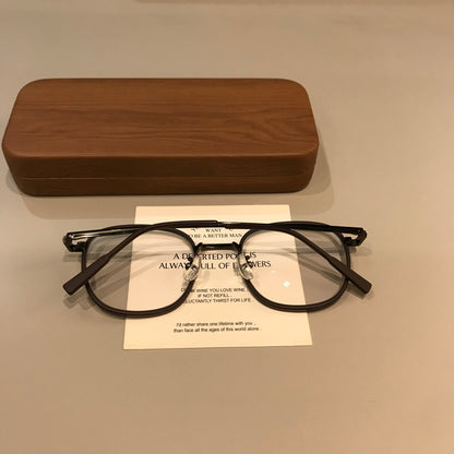 Round Eyeglass Frames with a Matte Finish and Slim Temples, Mocha Brow temple detail