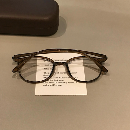 Rounded Square Eyeglass Frames with Slim Temples, Cool Tea Brown or Ma front view