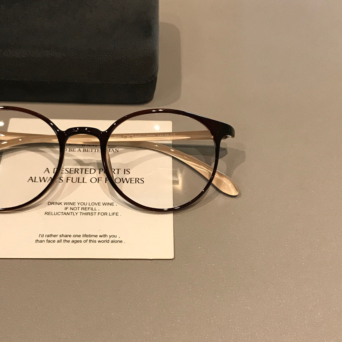 Compact Oval Eyeglass Frames with a Smooth Finish, Cream Brown front view