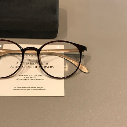 Compact Oval Eyeglass Frames with a Smooth Finish, Cream Brown front view