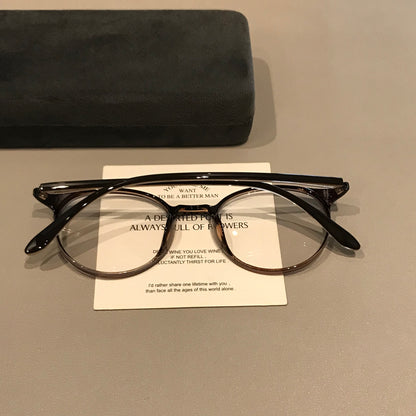 Compact Oval Eyeglass Frames with a Smooth Finish, Cream Brown frame detail
