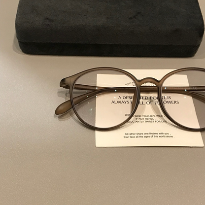 Oversized Rounded Eyeglass Frames with a Matte Finish, Tea Brown frame detail