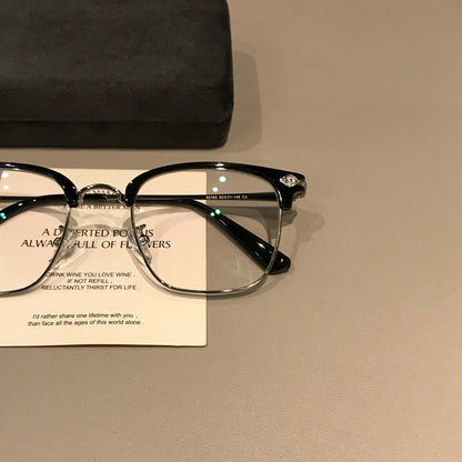Men's Browline Eyeglass Frames with a Rectangular Front, Black/Silver front view