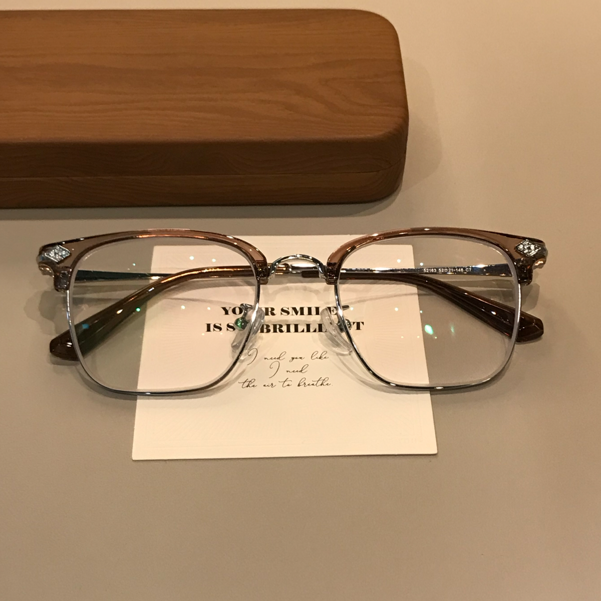 Men's Browline Eyeglass Frames with a Rectangular Front, Black/Silver lens detail