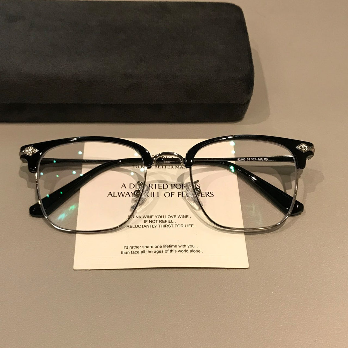 Men's Browline Eyeglass Frames with a Rectangular Front, Black/Silver or Cool Tea Brown
