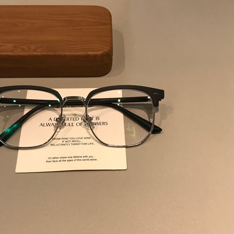 Men's Rectangular Browline Eyeglass Frames with a Matte Finish, Black