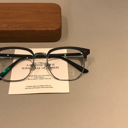 Men's Rectangular Browline Eyeglass Frames with a Matte Finish, Black frame detail