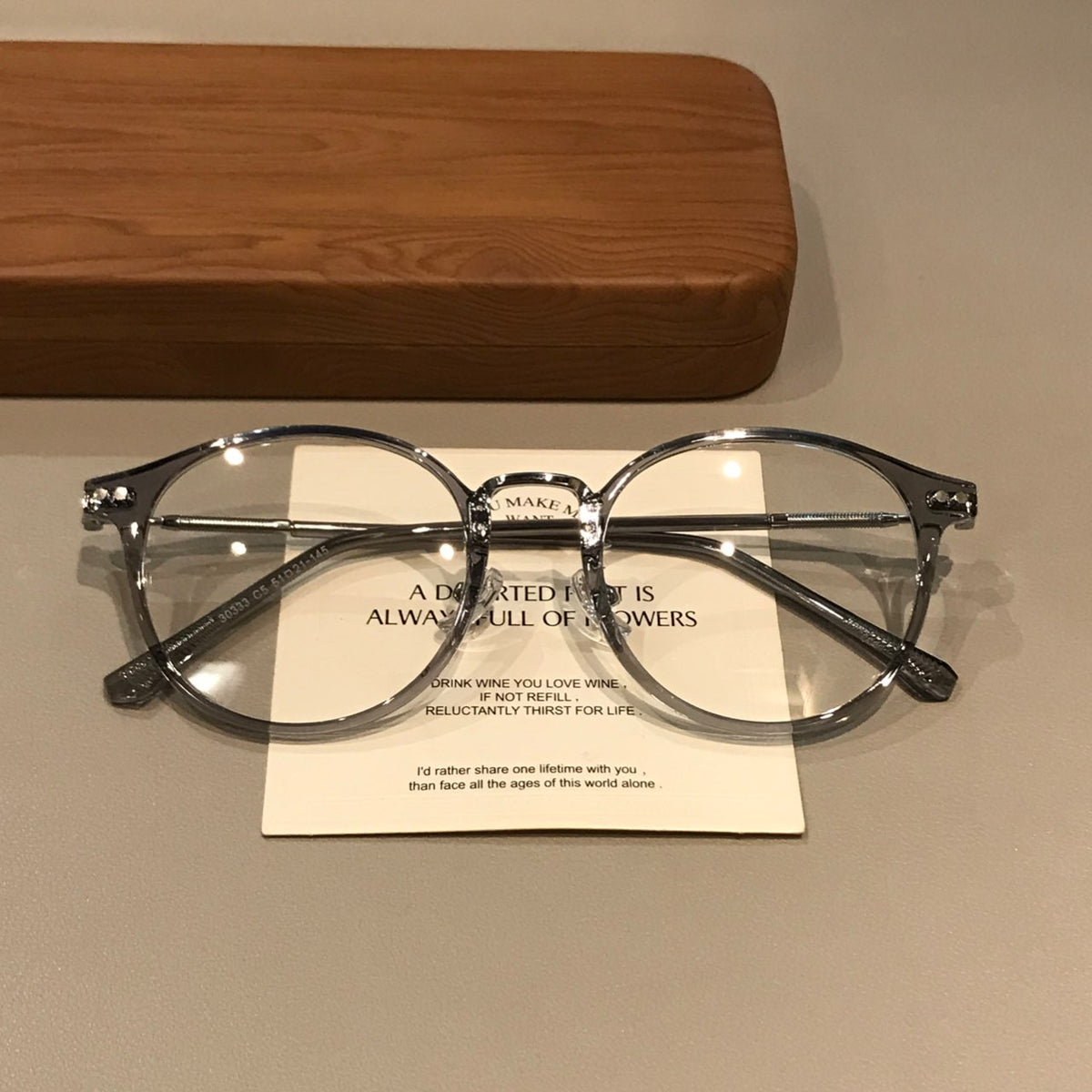 Rounded Geometric Eyeglass Frames with Translucent Rims, Ice Gray