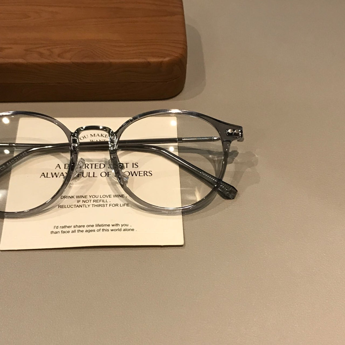 Rounded Geometric Eyeglass Frames with Translucent Rims, Ice Gray front view