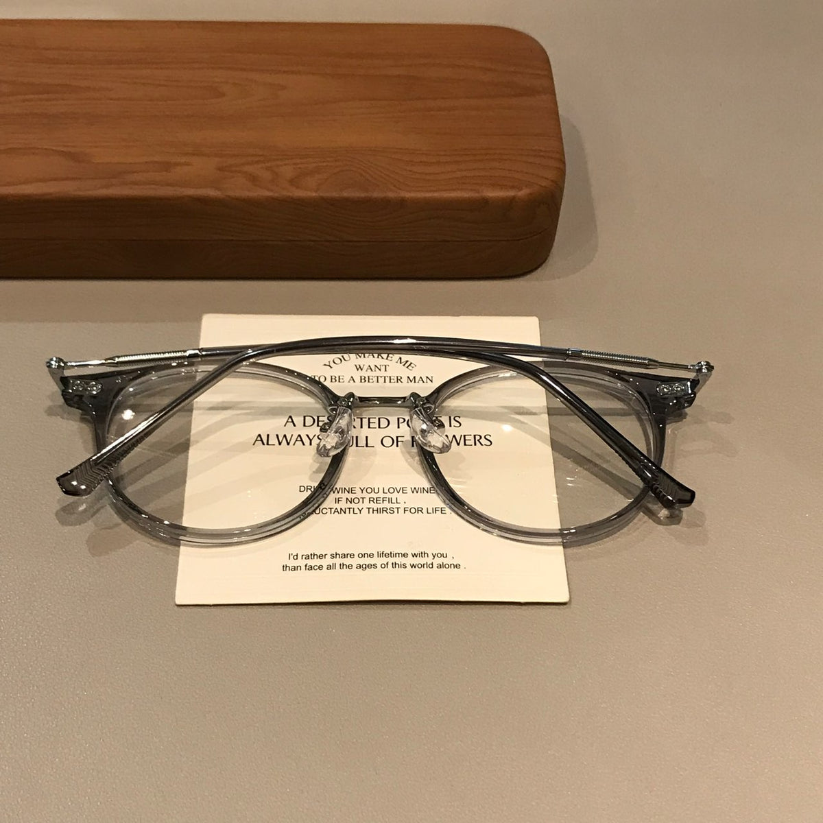 Rounded Geometric Eyeglass Frames with Translucent Rims, Ice Gray