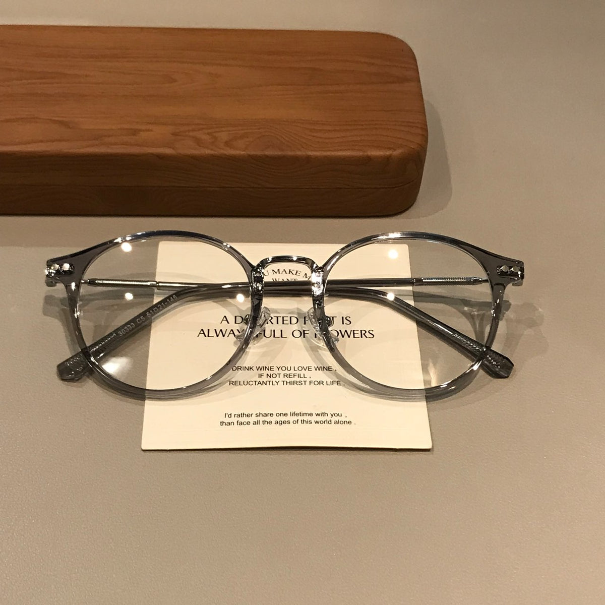 Rounded Geometric Eyeglass Frames with Translucent Rims, Ice Gray