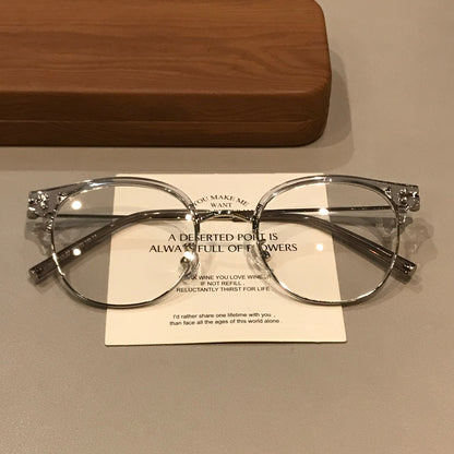 Retro Browline Eyeglass Frames with a Curved Front, Tea Brown/Gold or front view