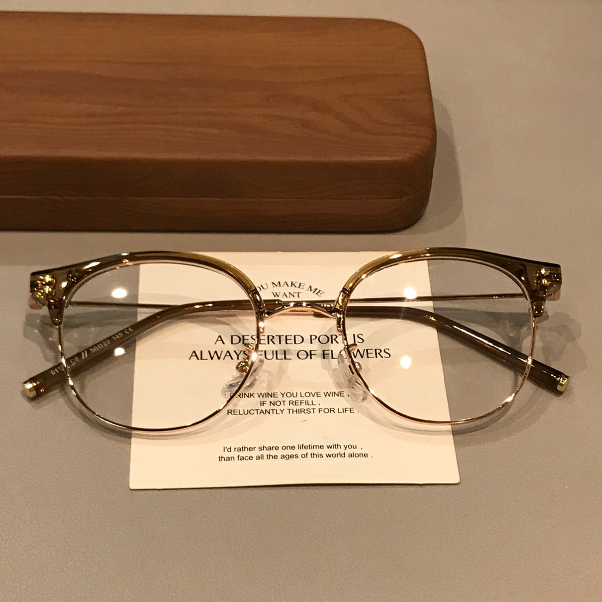 Retro Browline Eyeglass Frames with a Curved Front, Tea Brown/Gold or Transparent Gray