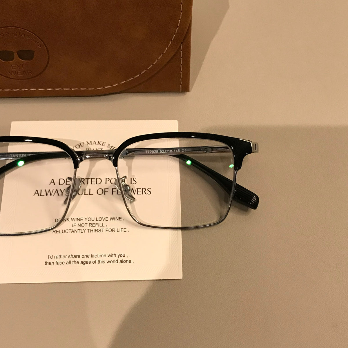 Men's Rectangular Browline Eyeglass Frames with Slim Lower Rims, Black frame detail