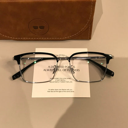 Men's Rectangular Browline Eyeglass Frames with Slim Lower Rims, Black