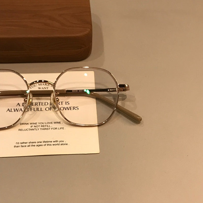 Geometric Wire-Style Eyeglass Frames with a Slim Bridge, Gold Tone