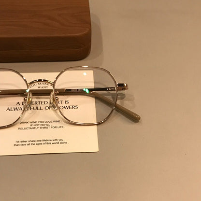 Geometric Wire-Style Eyeglass Frames with a Slim Bridge, Gold Tone front view