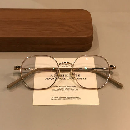 Geometric Wire-Style Eyeglass Frames with a Slim Bridge, Gold Tone