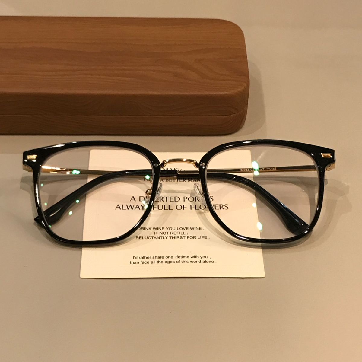 Men's Wide Rectangular Eyeglass Frames with Corner Studs, Black