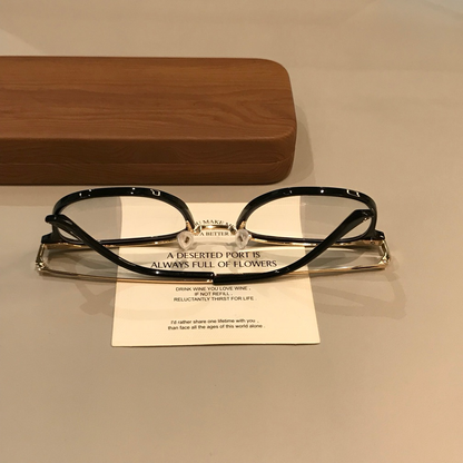 Men's Wide Rectangular Eyeglass Frames with Corner Studs, Black frame detail