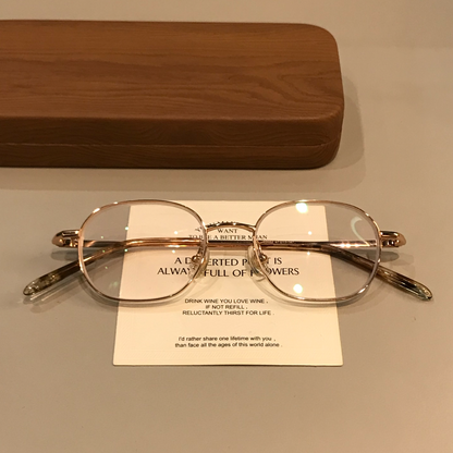 Rounded Rectangular Wire-Style Eyeglass Frames, Gold Tone side view