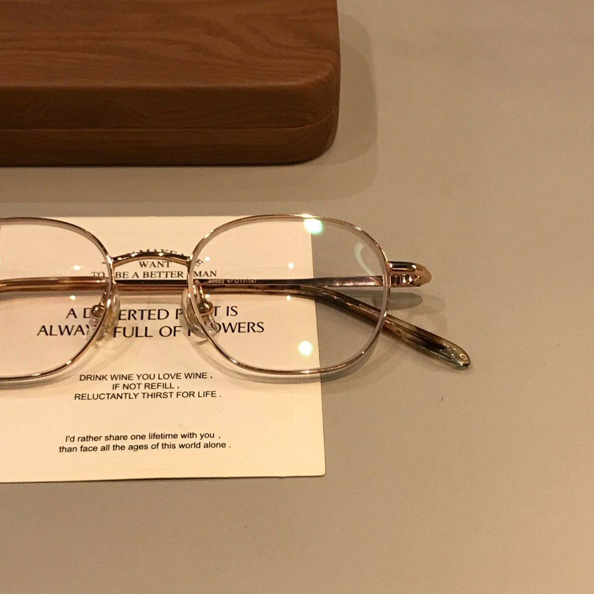 Rounded Rectangular Wire-Style Eyeglass Frames, Gold Tone