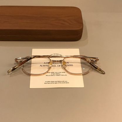 Rounded Rectangular Wire-Style Eyeglass Frames, Gold Tone frame detail