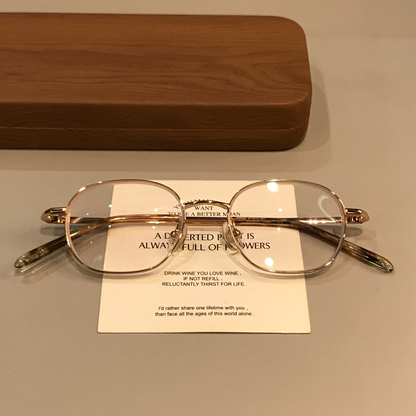 Rounded Rectangular Wire-Style Eyeglass Frames, Gold Tone