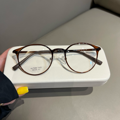 Compact Round Eyeglass Frames with Thin Rims, Chestnut Brown or Black side view