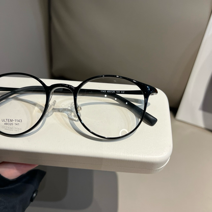 Compact Round Eyeglass Frames with Thin Rims, Chestnut Brown or Black lens detail