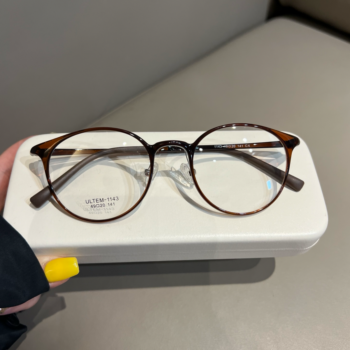 Compact Round Eyeglass Frames with Thin Rims, Chestnut Brown or Black